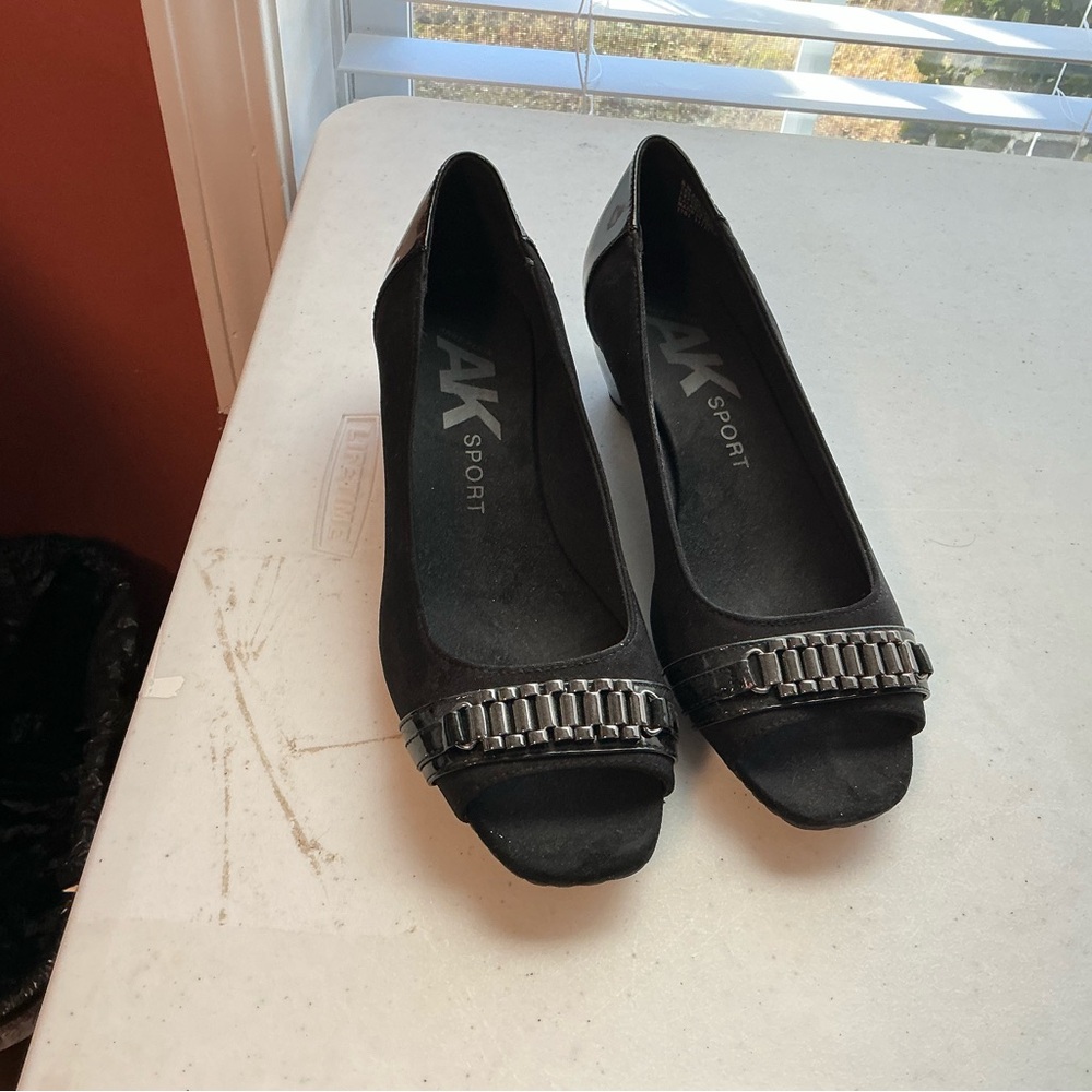 Anne Klein Black Peep Toe Heels with Silver Accents